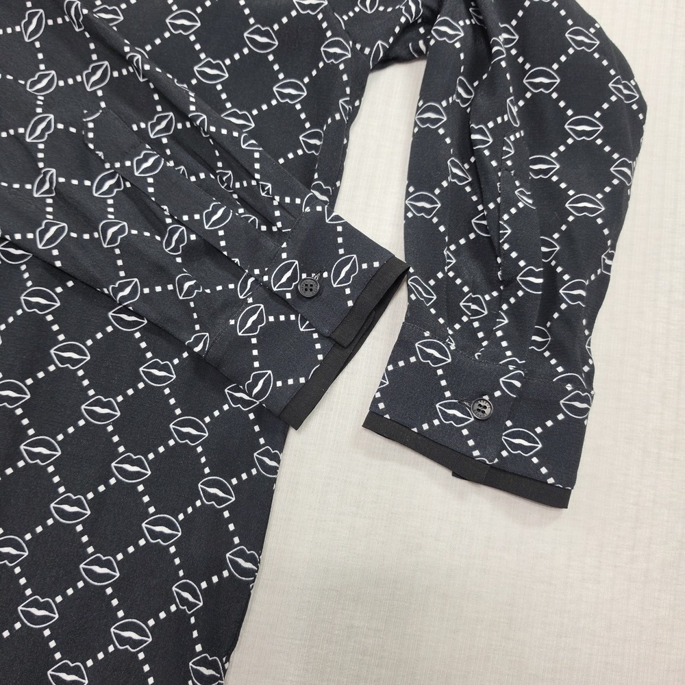 Markus Lupfer Black Lip Print Long Sleeve Top Size 6 Blouse Button Up Pop Art - Picture 4 of 12